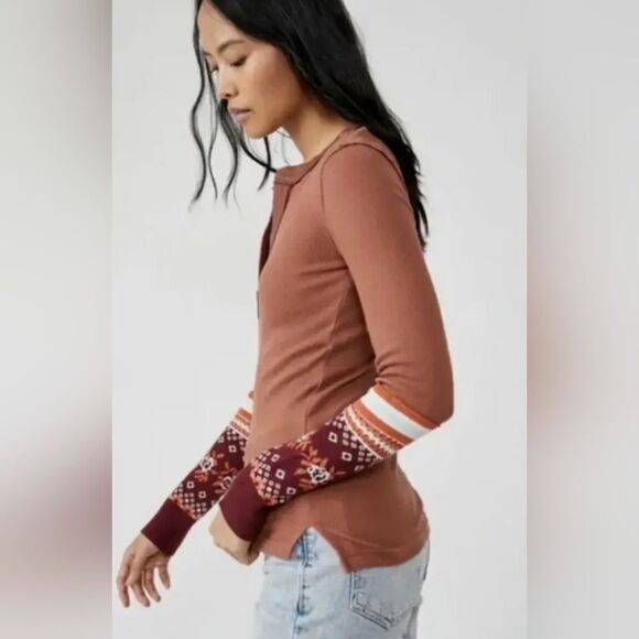 NWT Free People Mikah Layering Cuff Long Sleeve Thermal Autumn Combo - Picture 2 of 9